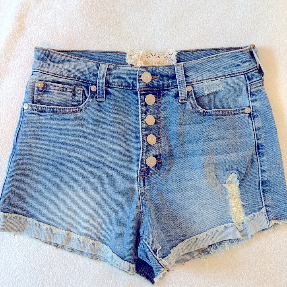 Altar'd State Blue Jean Shorts Distressed Frayed Hem